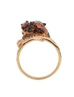 Кольцо из золота 585 пробы c эмалью, фианитом и гранатом