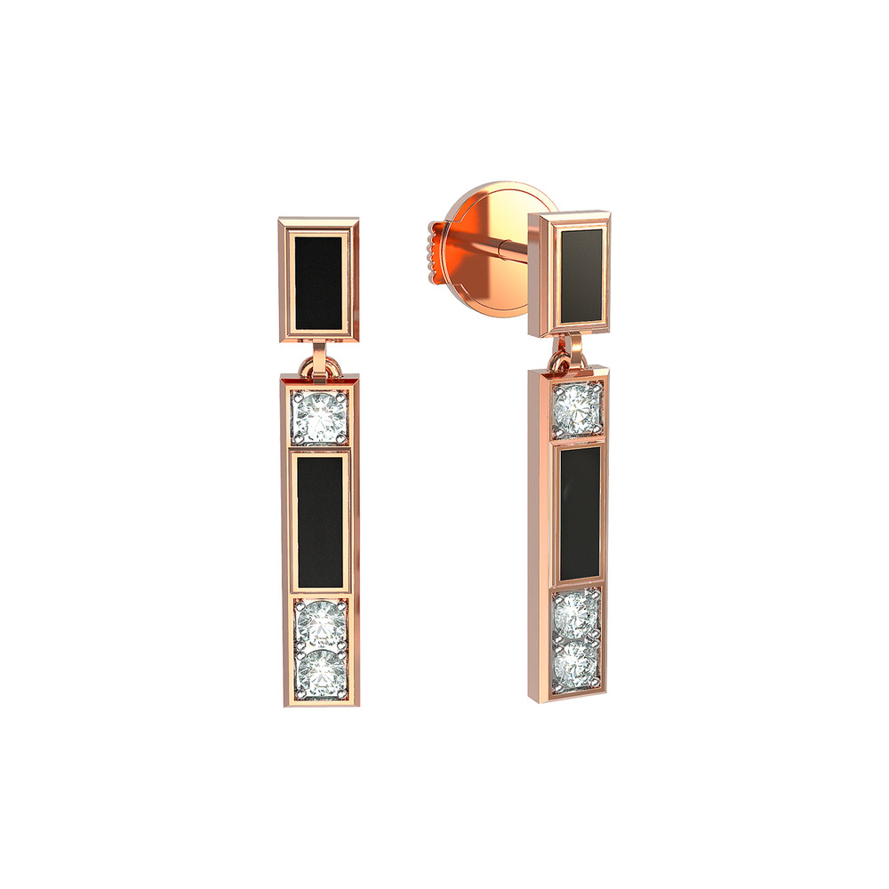 Серьги из золота c бриллиантами и ониксом