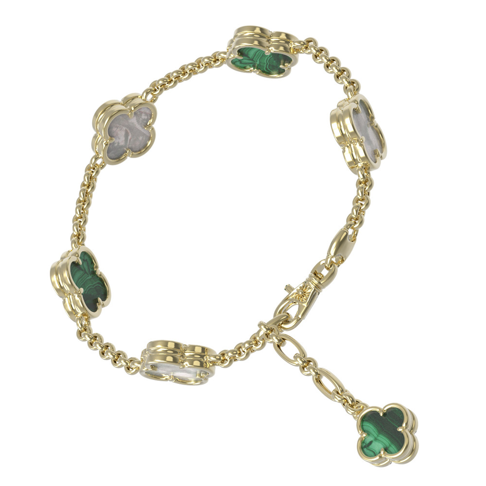 Браслет из лимонного золота c малахитом и перламутром