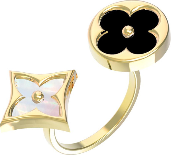 Кольцо из лимонного золота c ониксом и перламутром