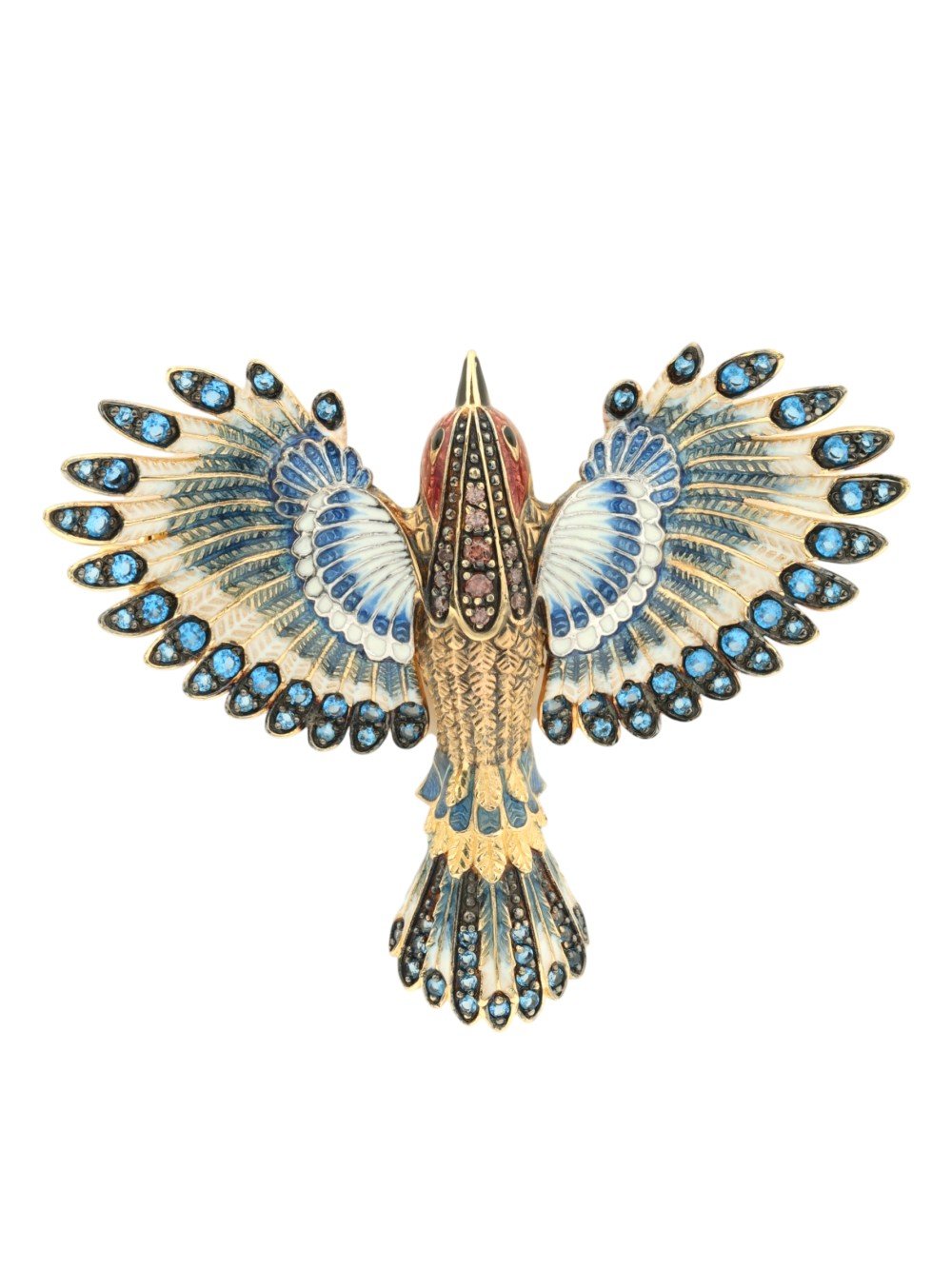 Брошь из лимонного золота c эмаль и фианитом