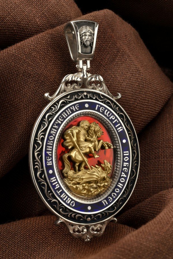 Образок из белого золота 585 пробы c эмалью