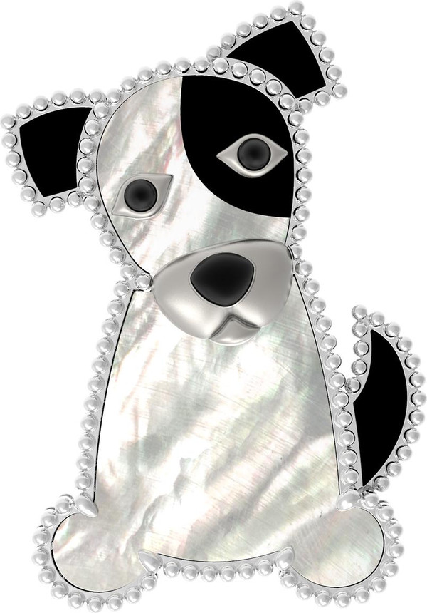 Брошь из белого золота c эмаль , ониксом и перламутром