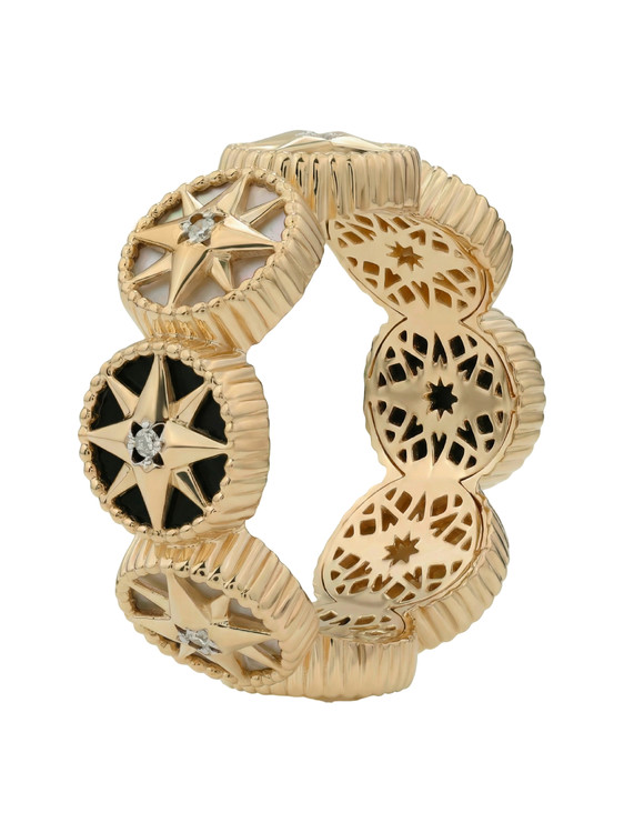 Кольцо из золота c бриллиантами, ониксом и перламутром