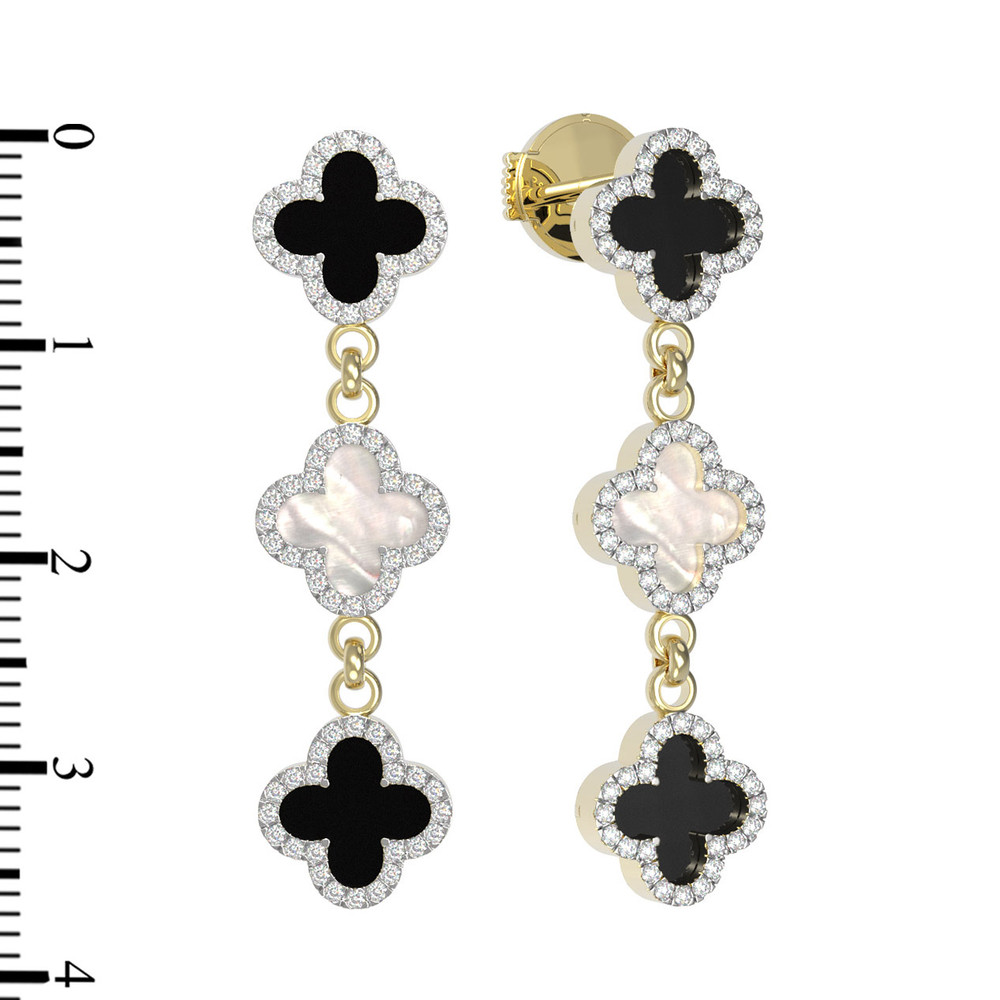 Серьги из лимонного золота c бриллиантами, ониксом и перламутром