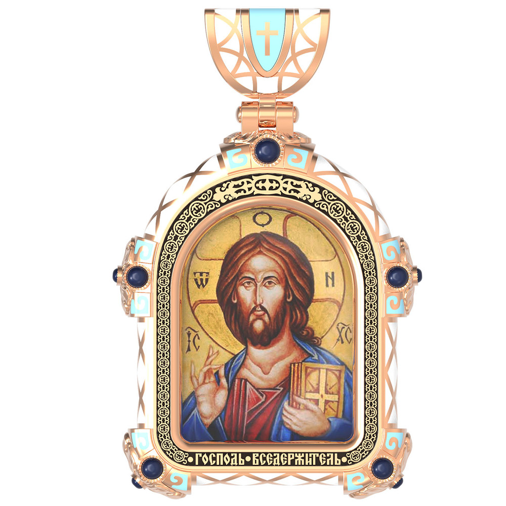 Образок из золота c эмаль , иконописью и темперой