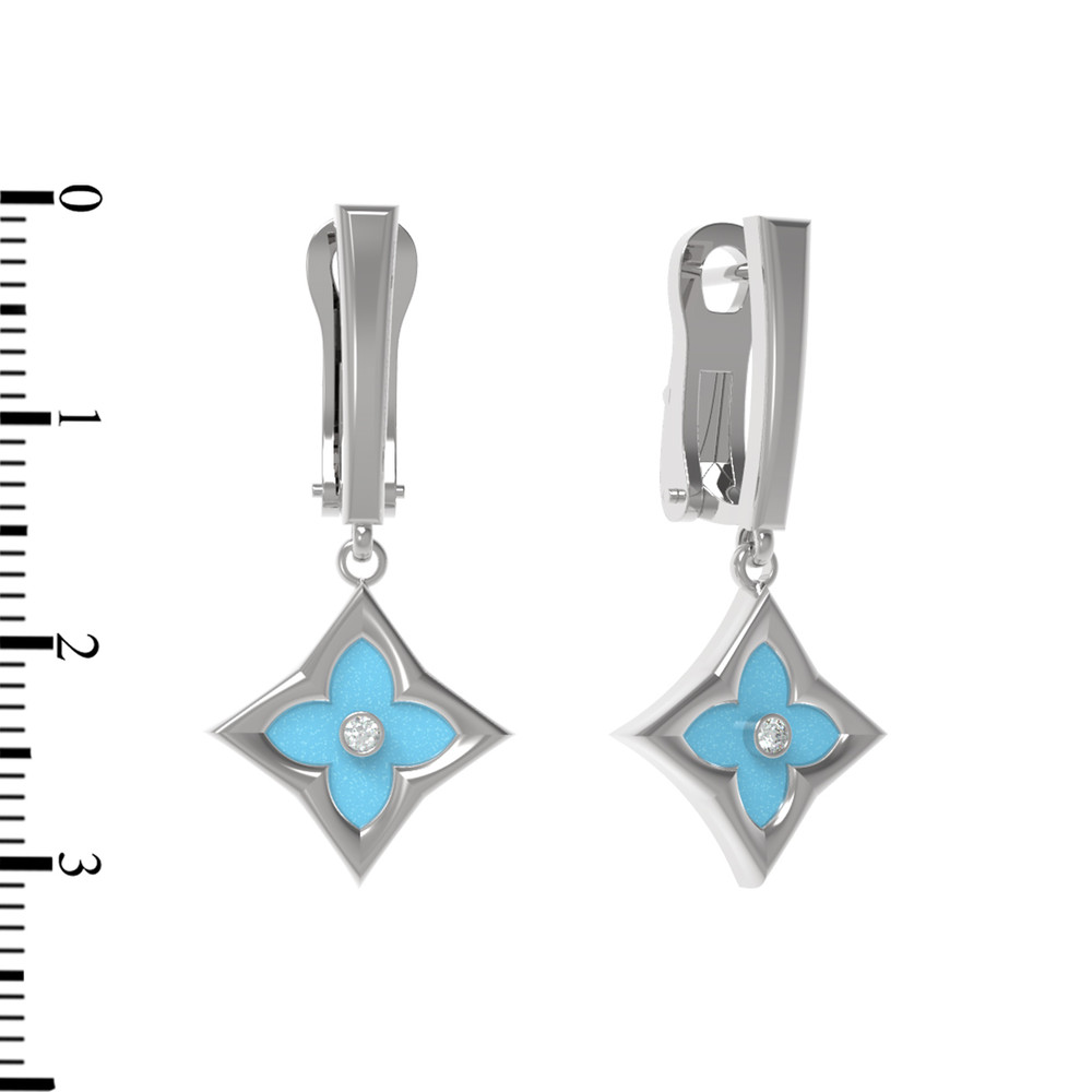 Серьги из белого золота c бриллиантами и бирюзой