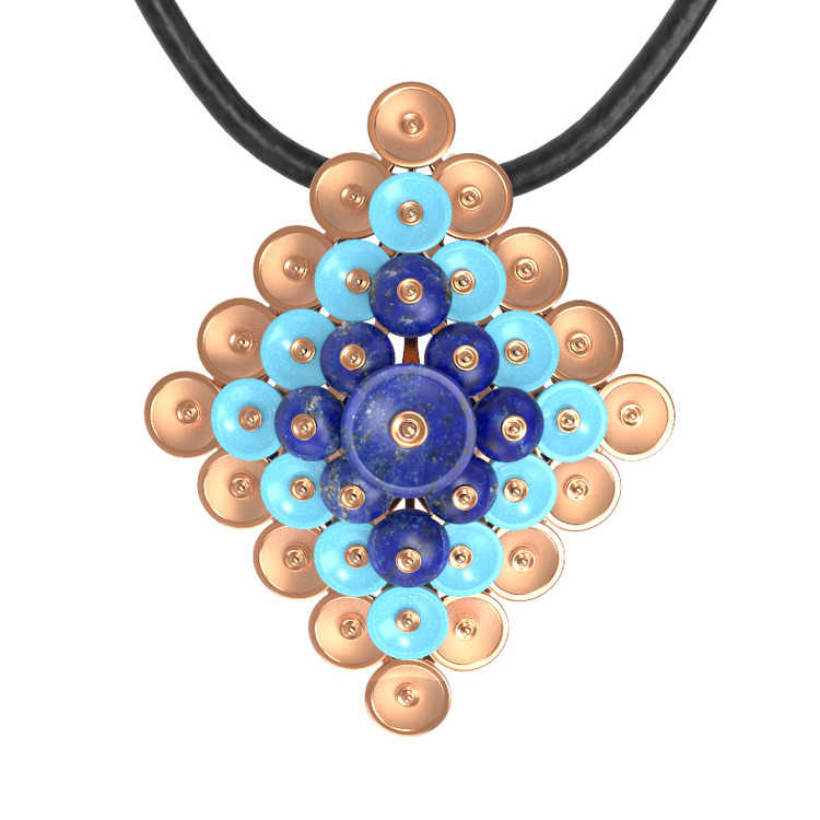 Подвеска из золота c бирюзой и лазуритом