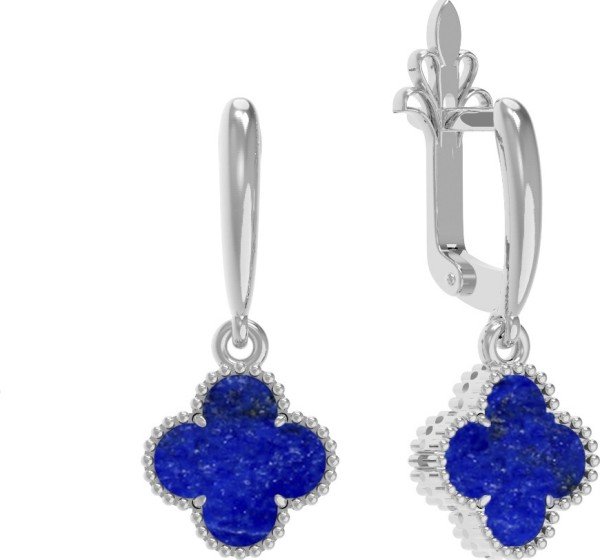 Серьги из белого золота 585 пробы c лазуритом