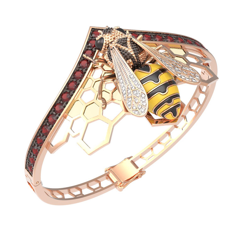 Браслет из золота c эмаль , фианитом, гранатом и эмалью
