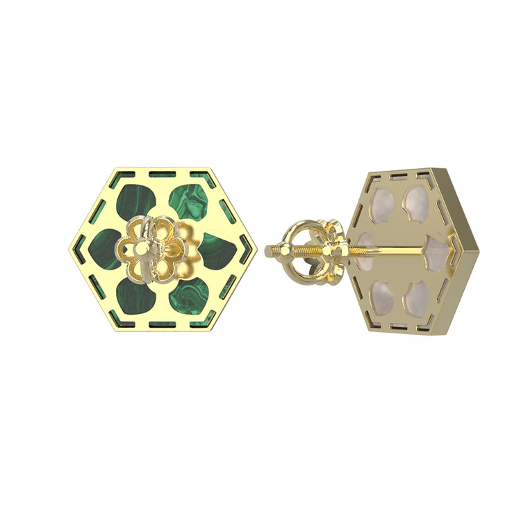 Серьги из лимонного золота c малахитом и перламутром