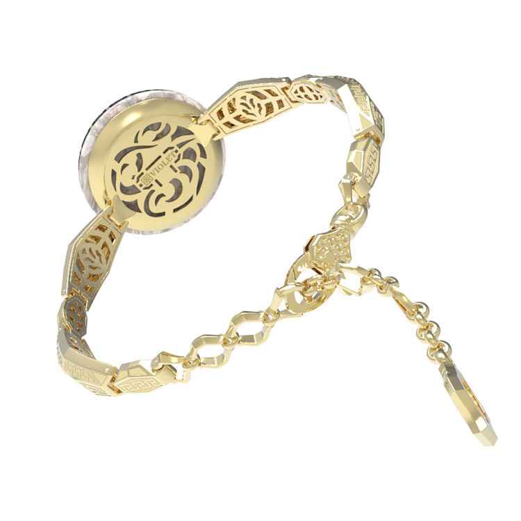 Браслет из лимонного золота c эмаль и перламутром