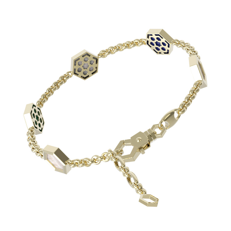 Браслет из лимонного золота c лазуритом, малахитом и перламутром