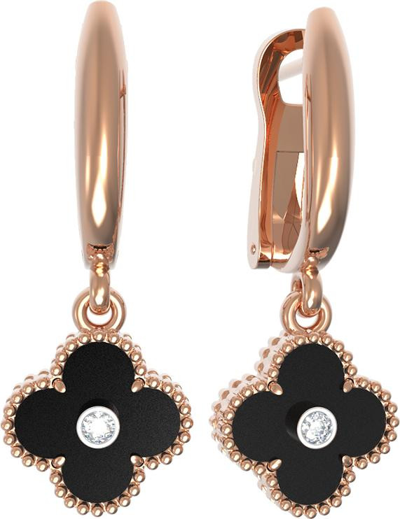 Серьги из золота c бриллиантами и ониксом