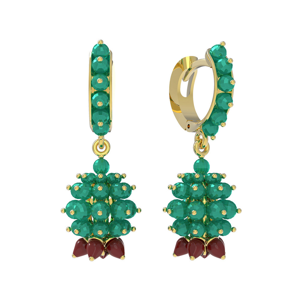 Серьги из лимонного золота c гранатом, хризопразом и кораллом