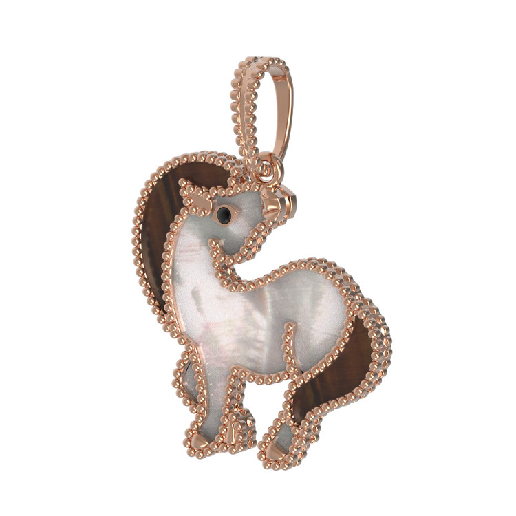 Подвеска из золота c эмаль , тигровым глазом и перламутром