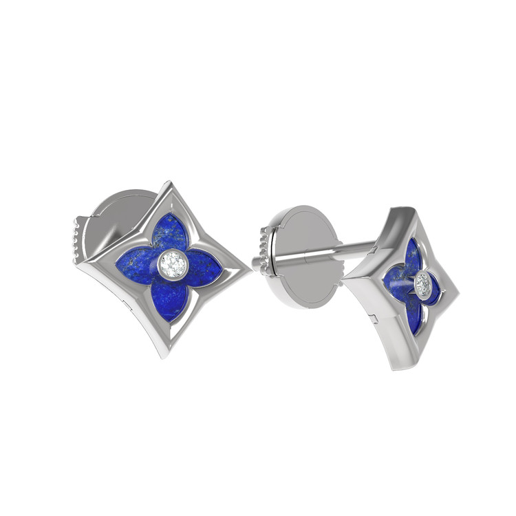 Серьги из белого золота c бриллиантами и лазуритом