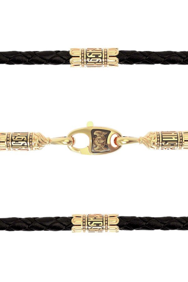 Шнурок кожаный из лимонного золота c кожаным шнурком