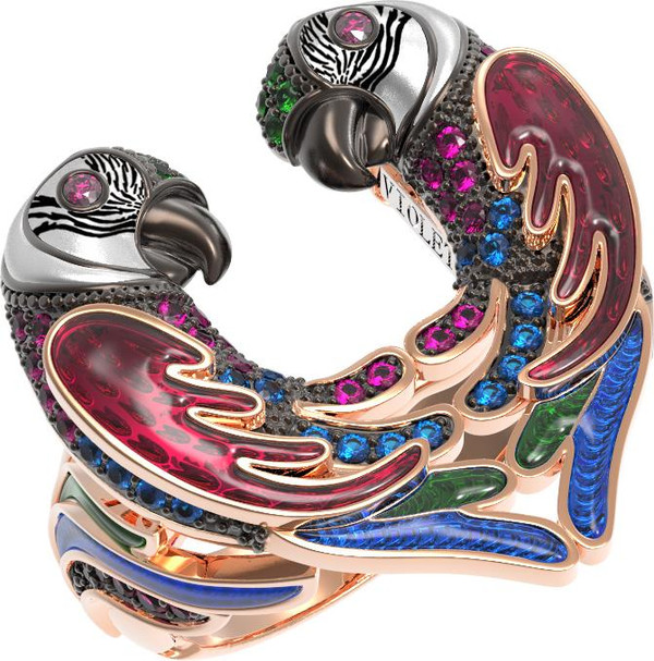 Кольцо из золота c эмаль и фианитом