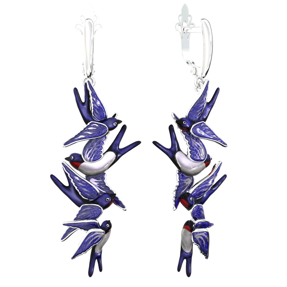 Серьги из белого золота c эмаль