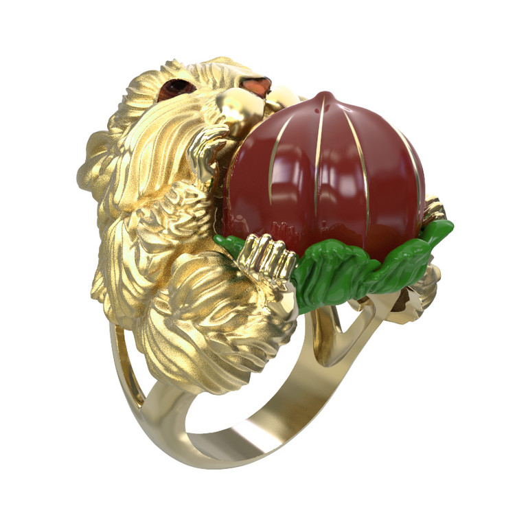 Кольцо из лимонного золота c эмаль