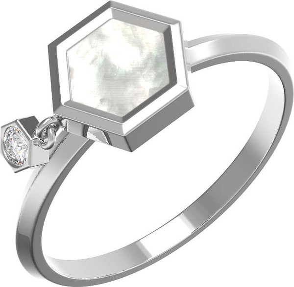 Кольцо из белого золота c бриллиантами и перламутром