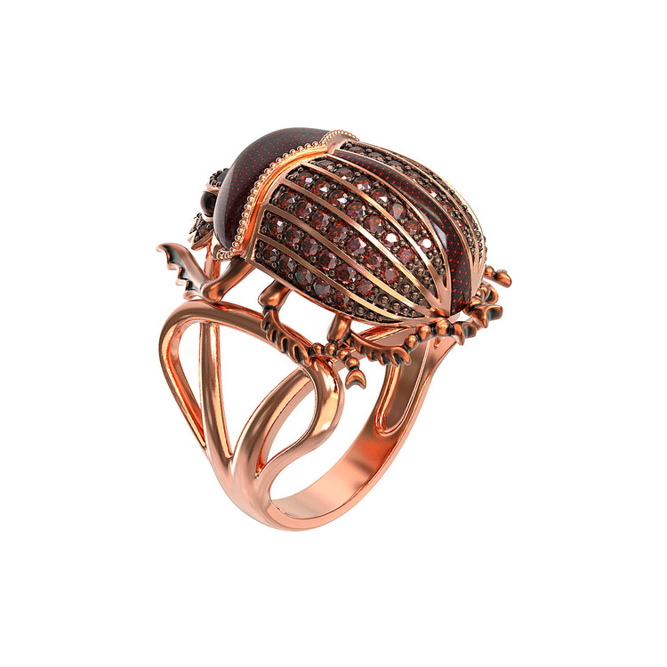 Кольцо из золота c эмаль , фианитом и гранатом