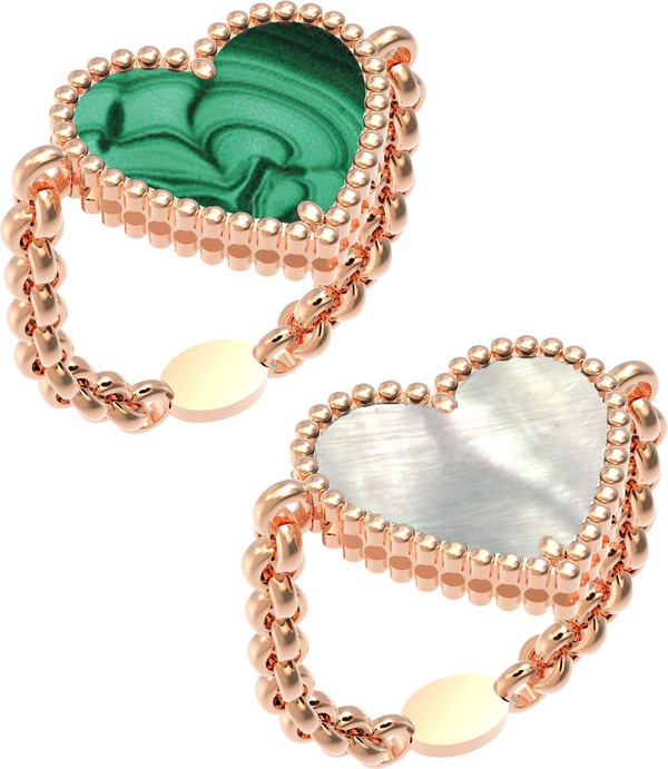 Кольцо из золота c малахитом и перламутром