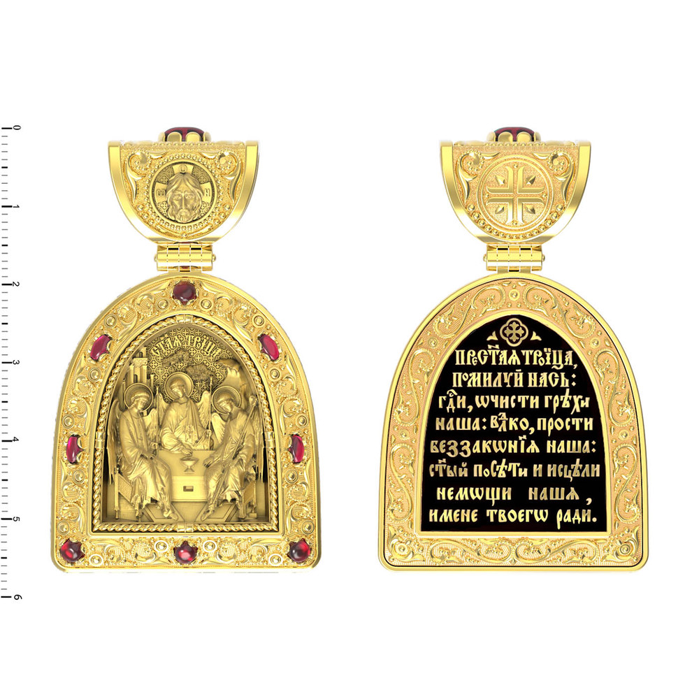 Образок из лимонного золота c эмаль и рубином