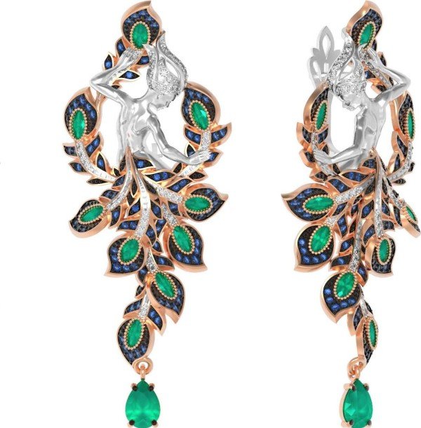 Серьги из золота 585 пробы c фианитом и хризопразом