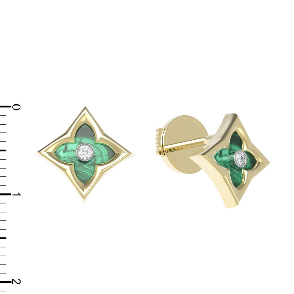 Серьги из лимонного золота c бриллиантами и малахитом