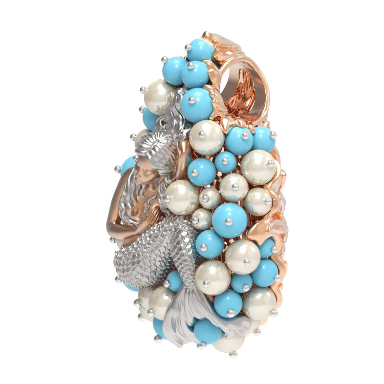 Подвеска из золота c жемчугом и бирюзой