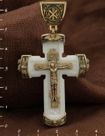 Крест из лимонного золота 585 пробы c бивнем мамонта