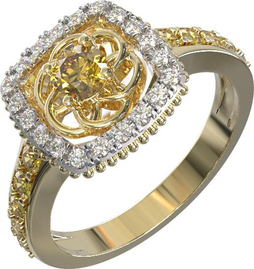 Кольцо из лимонного золота c бриллиантами и сапфиром