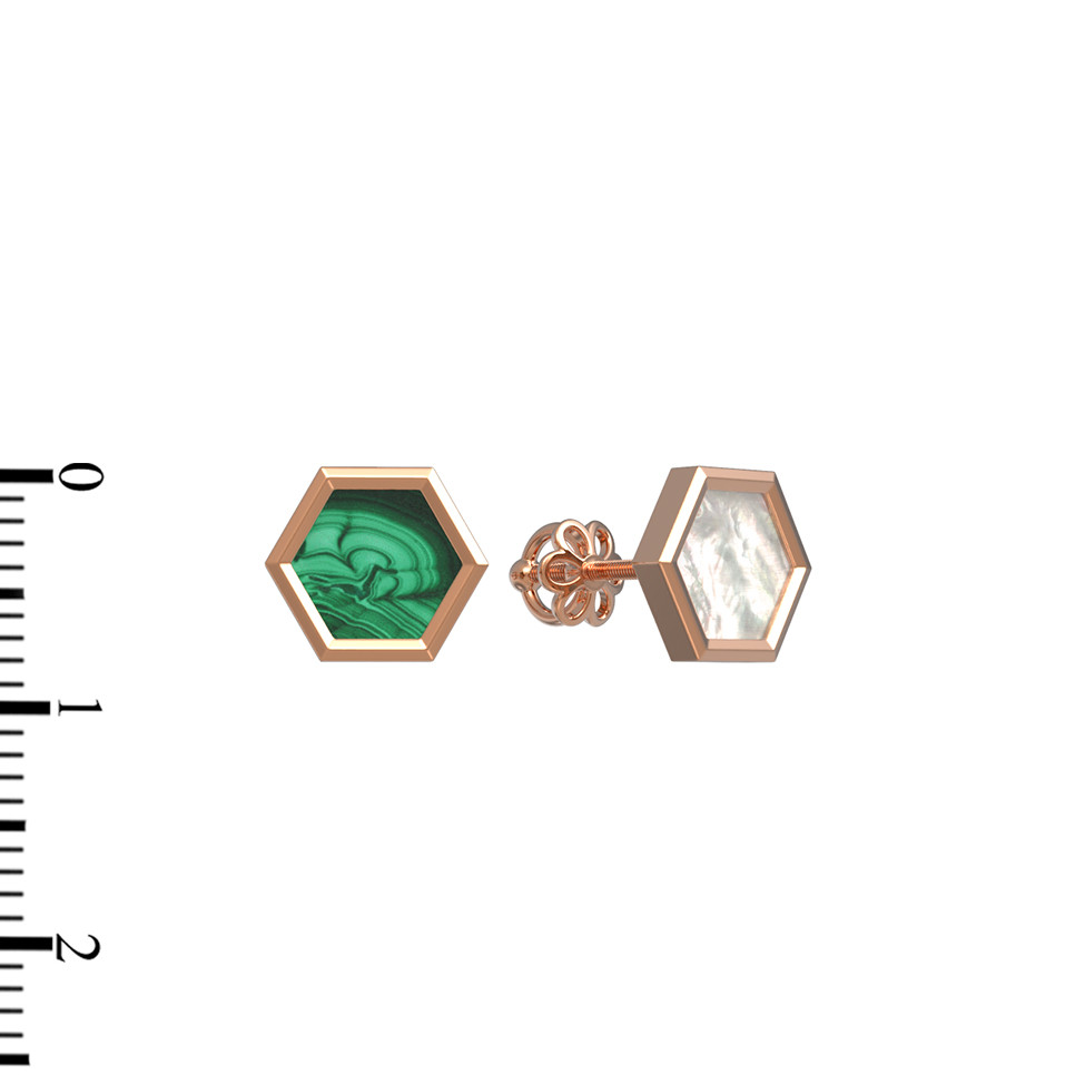 Серьги из золота c малахитом и перламутром
