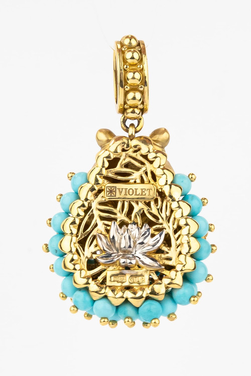 Подвеска из лимонного золота c эмаль и бирюзой
