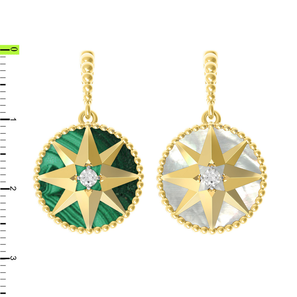 Подвеска из лимонного золота c фианитом, малахитом и перламутром