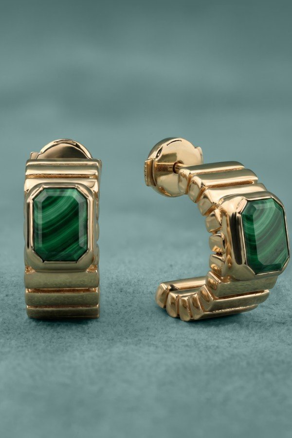 Серьги из золота 585 пробы c малахитом
