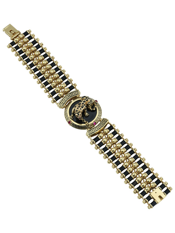 Браслет из лимонного золота c эмаль , ониксом и рубином