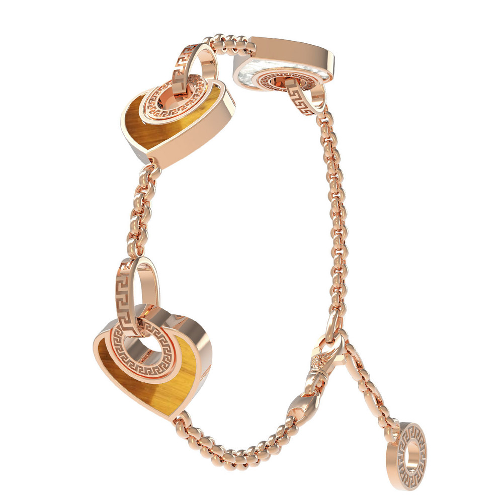 Браслет из золота c тигровым глазом и перламутром