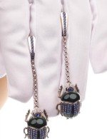 Серьги из белого золота 585 пробы c эмалью, фианитом и сапфиром