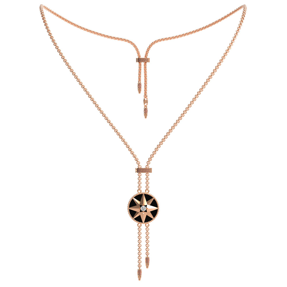 Колье из золота c фианитом, ониксом и перламутром