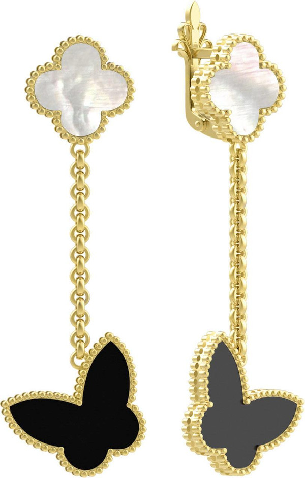 Серьги из лимонного золота c ониксом и перламутром