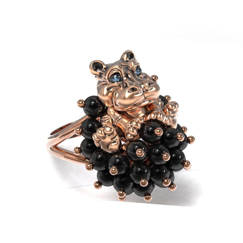 Кольцо из золота c эмаль и ониксом