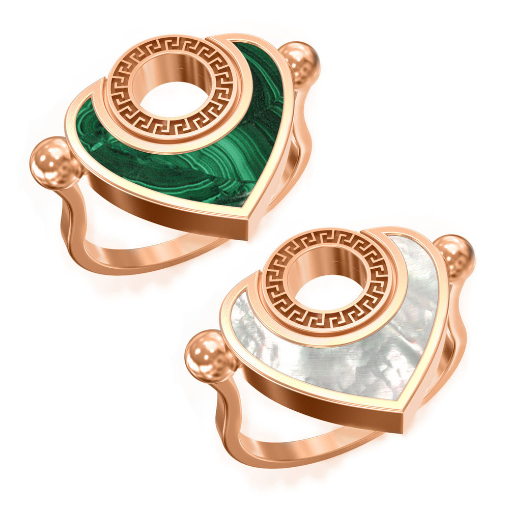 Кольцо из золота c малахитом и перламутром