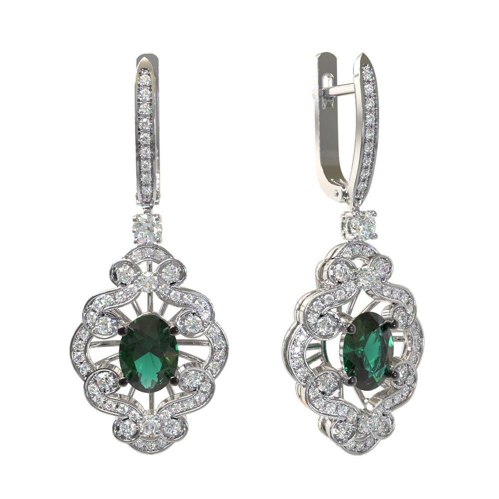 Серьги из белого золота c бриллиантами и изумрудом