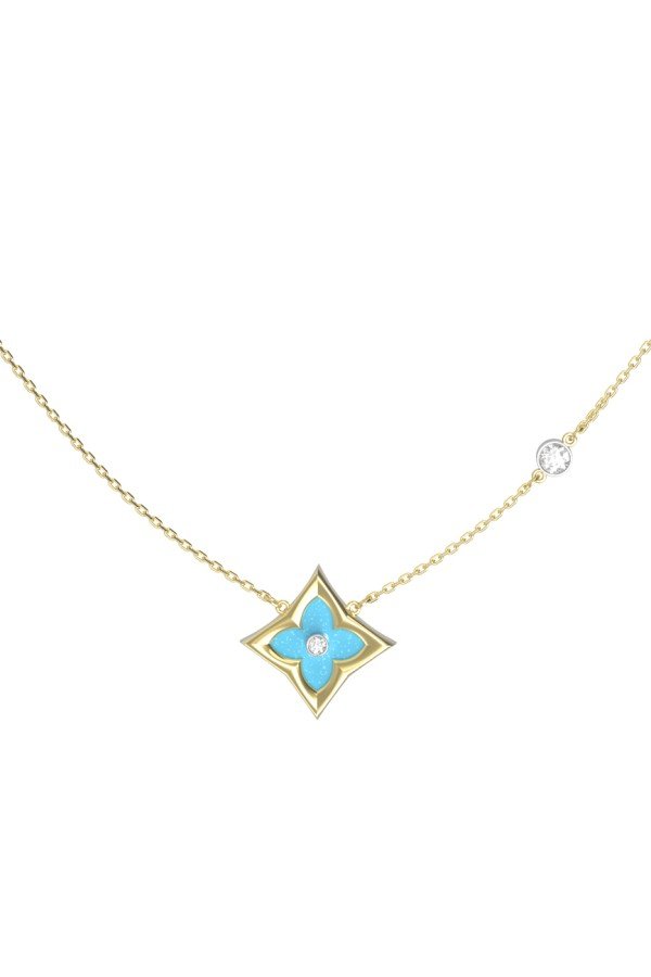 Колье из лимонного золота c бриллиантами и бирюзой