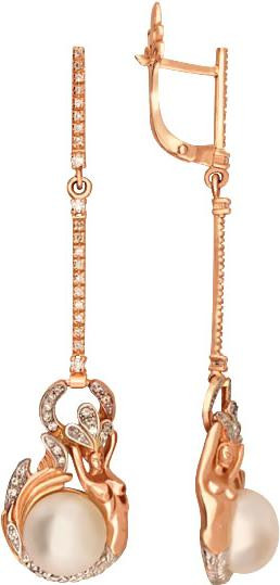 Серьги из золота c бриллиантами и жемчугом