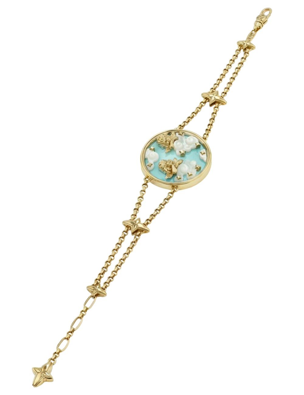 Браслет из лимонного золота 585 пробы c бирюзой и перламутром