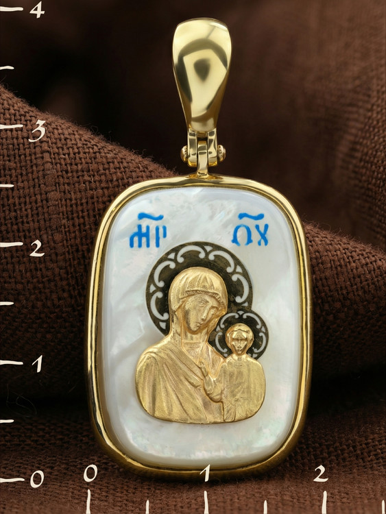 Образок из лимонного золота c эмаль и перламутром